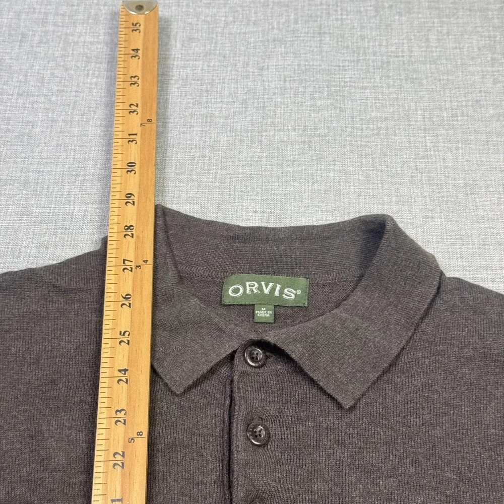 Orvis Pullover Sweater Mens M Brown Cotton Silk Cashmere Lightweight Collared